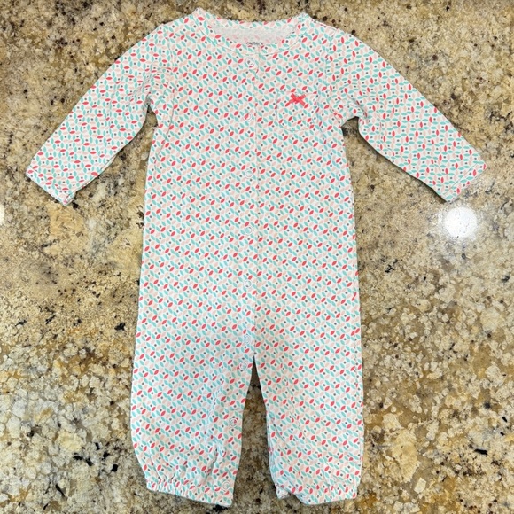 Pink and Teal Print Snap Up Romper or Gown - Picture 4 of 5